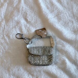 Silver Beaded Mini Purse Keychain